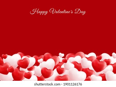 Happy valentine day 3D realistic red and white many hearts with space for your text. You can use for greetings card, banner web, invitation, poster, brochure, etc. Vector illustration