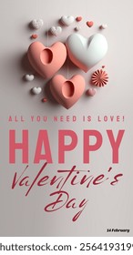 Happy valentine day 3D style. New simple colour design Eps file.