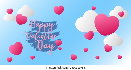 Happy valentine day background with cloud, pink love and blue sky background
