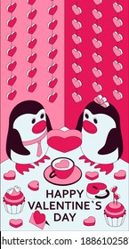Happy Valentine Day background with cute isometric elements. Greeting card and Love template. Vector illustration.