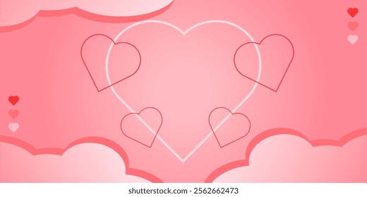 Happy Valentine day background design. with cloud, heart shape decoration and pink color. perfect for copy space, background, poster.