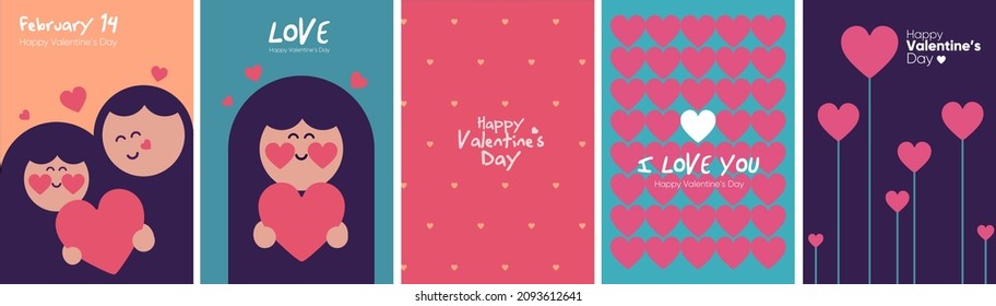 Happy valentine day background. February 14. Simple modern greeting cards. Set of vector illustrations. Decoration wallpaper.