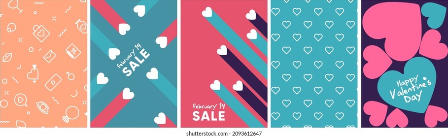 Happy valentine day background. February 14. Simple modern greeting cards. Set of vector illustrations. Decoration wallpaper.