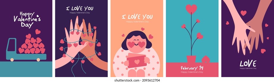 Happy valentine day background. February 14. Simple modern greeting cards. Set of vector illustrations. Decoration wallpaper.