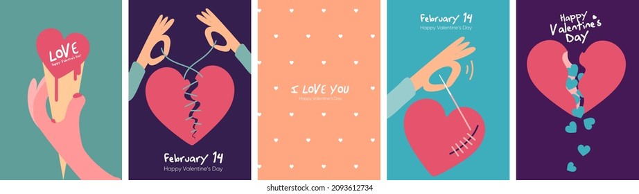 Happy valentine day background. February 14. Simple modern greeting cards. Set of vector illustrations. Decoration wallpaper.