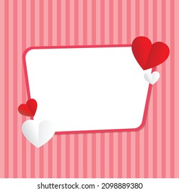 Happy valentine day background frame with hearts template. Decorative card with frame flat design