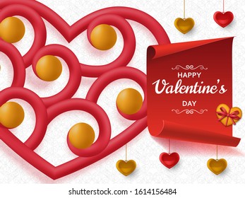 Happy Valentine Day background with glossy hearts. Greeting card and Love template. Vector illustration.