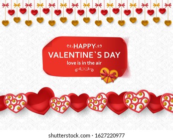 Happy Valentine Day background with glossy hearts. Greeting card and Love template. Vector illustration.