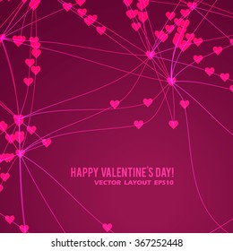 Happy Valentine Day background, greeting card. Lines and hearts abstract background. Wedding romantic love layout. Holiday banner. Vector web template