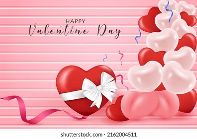 Happy Valentine Day. Background With Heart And Design Vector Wood 3D fink