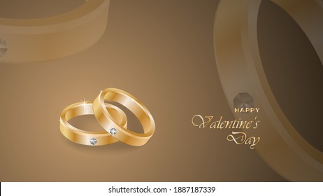 Feliz Día de San Valentín con objetos realistas de diseño de anillo. 3d vector. Aplicable a la cubierta de diseño, pancarta, invitación, volante y afiche. Plantilla de fondo del vector.