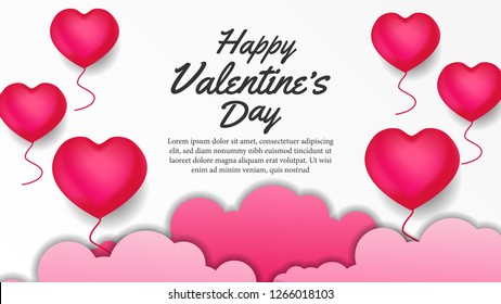 Happy Valentine day banner greeting card template with cloud paper cut style. Vector illustration