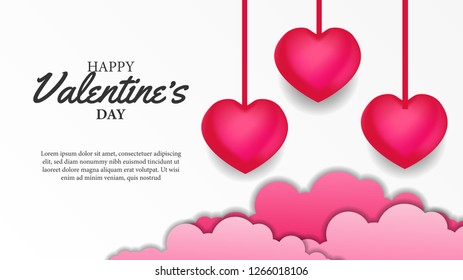 Happy Valentine day banner greeting card template with cloud paper cut style. Vector illustration