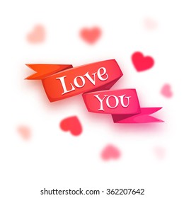 Happy valentine day banner. Heart with ribbon. Vector illustration.