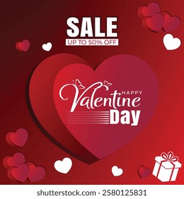 Happy valentine day banner with hearts made of plasticine. valentine day Social media post.
happy Valentine's Day Poster or banner with many hearts. vector illustration design. 50% offer Banner.