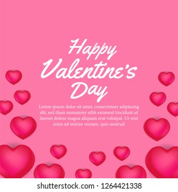 Happy Valentine day banner template with 3D hearth pink shape with pink background. Vector illustration