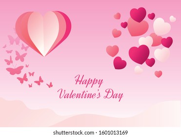 Happy Valentine day banner template with 3D hearth pink shape with mist. Vector illustration