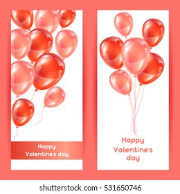 Happy Valentine day banners with pink and red glossy balloons.