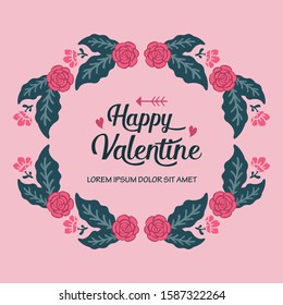 Happy valentine day card design with elegant floral and leaf decorations. Vector