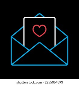 Happy Valentine day Card in envelope on black background icon. Heart sign, symbol background wallpaper for Love, Sweet, Wedding event