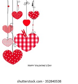 Happy Valentine Day card with hanging love hearts