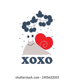 Happy Valentine Day Card with Lovely Snail Vector Illustration.