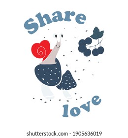 Happy Valentine Day Card with Romantic Snail in Love simple vector. 