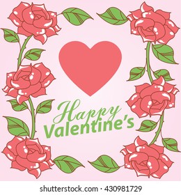 Happy valentine day card with rose Vector Illustration