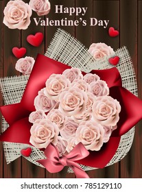 Happy Valentine Day card with roses bouquet Vector. Vintage provence style box