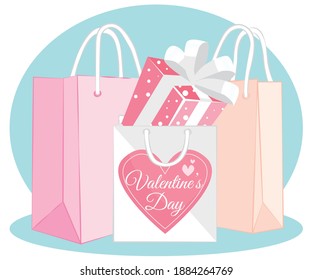 Happy valentine day card template with gift box and shopping bag