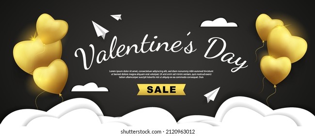 Happy Valentine day card template. Banner sale promotion. Elegant golden black Concept for valentine's day greeting card, banner, poster in vector illustration. Eps10 vector