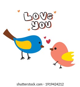 happy valentine day card with two lovely bird. simple vector for kids, celebration cards and invitation