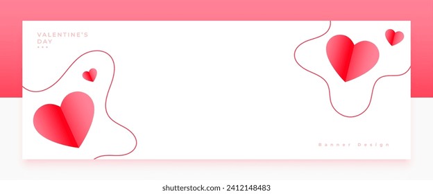 happy valentine day celebration banner with cute paper hearts vector