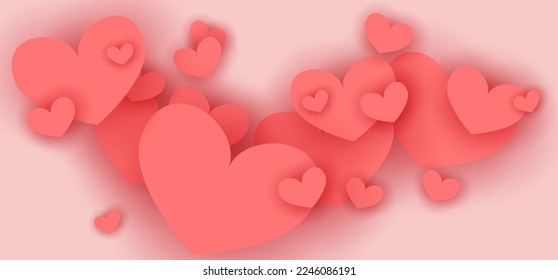 Happy Valentine day celebration card template. Paper cut 3d cute hearts background vector illustration design