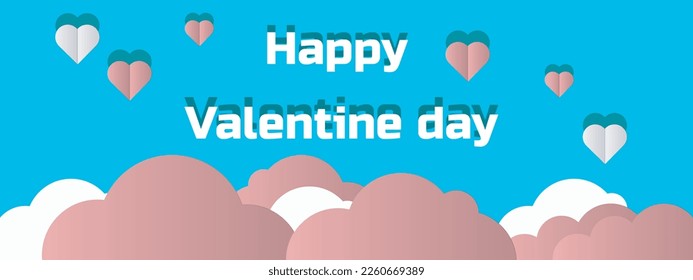 happy valentine day cloud paper effect background with decorative hearts