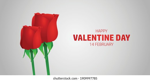 Happy valentine day concept design. 14 February for valentine day. Red rose vector isolated in white background.