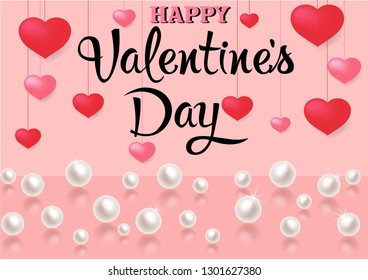 
Happy Valentine Day congratulation banner with red and pink  heart shapes - vector illustration
