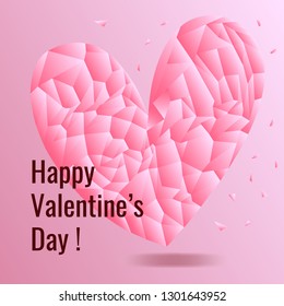 Happy Valentine Day congratulation banner with pink 3d heart shapes - vector illustration of romantic greeting card. Beautiful love festive poster for 14 February. - Vector