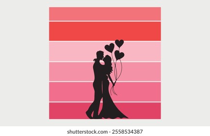 Happy Valentine Day Couple Proposing vector silhouette-Valentine's Day illustration Happy design