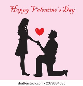 Happy valentine day couple vector art black.