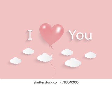 Happy valentine day. with creative pink love balloon concept on pastel pink background for copy space. minimal concept. Vector Illustration