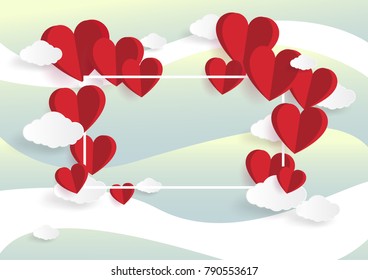 Happy valentine day. with creative red love balloon concept on sky and cloud background for copy space. minimal concept. Vector Illustration