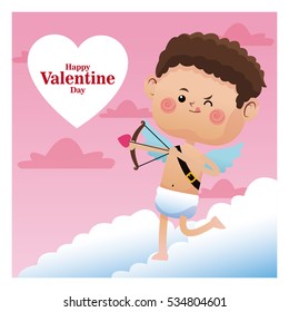 happy valentine day cupid shooting bow pink sky