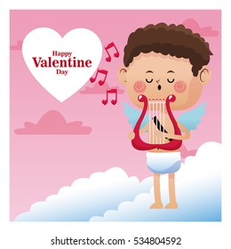 happy valentine day cupid sing music harp note music