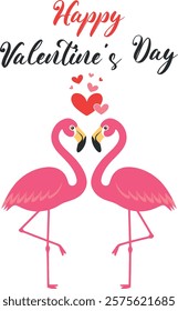 Happy valentine day cute smiling romantic flamingo couple sharing love fun vector art illustration for valentine day