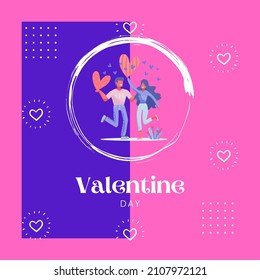 Happy Valentine Day Design With Man and Woman People Pink Background