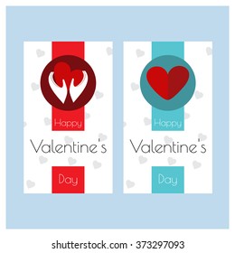 Happy Valentine day flat background blue and Red greeting card template. vector illustration