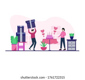 Happy Valentine Day in Flat Design