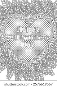 Happy Valentine Day Floral Coloring Page For Adult