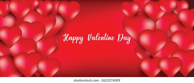 Happy Valentine Day flyer with heart shaped balloon's in a dark red background, can be used in valentine sale, invitation banner, vector art illustration